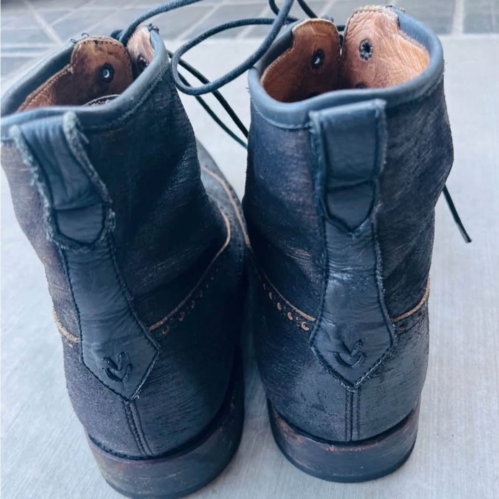 John Varvatos Black/Dark Gray Leather Classic Lace-Up Boots size 12 - Picture 7 of 8